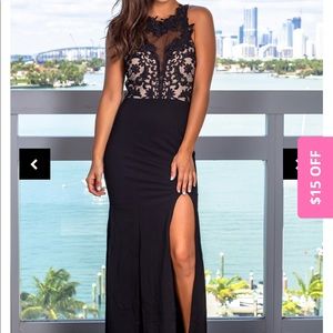 Black Embroidered Top Maxi Dress with Side Slit